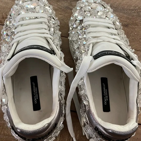 Dolce & Gabbana Portofino Crystal Embellished Leather Sneakers - Picture 12 of 16